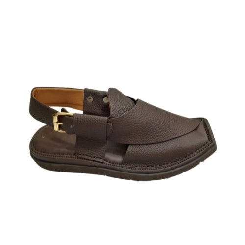 "Kaptaan Brown Dotted Leather Peshawari Chappal for Men