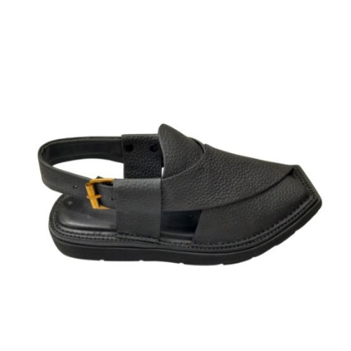 "Kaptaan Black Dotted Leather Peshawari Chappal for Men"