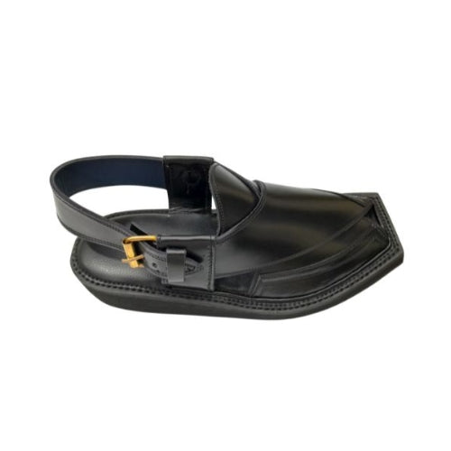 "Kaptaan Black Leather Peshawari Chappal for Men