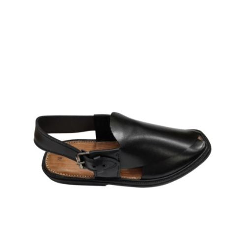"Premium Handmade Black Peshawari Chappal for Men"