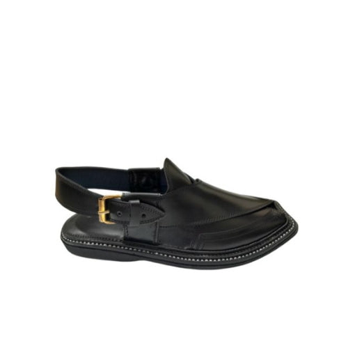 "Premium Handmade Black Peshawari Chappal for Men"