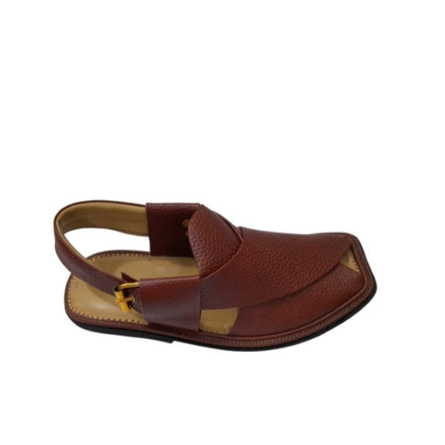 "Premium Handmade Brown Dotted Peshawari Chappal for Men"