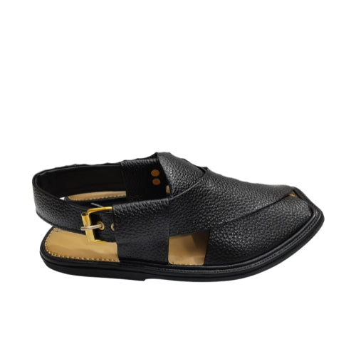 "Premium Handmade Black Dotted Peshawari Chappal for Men"