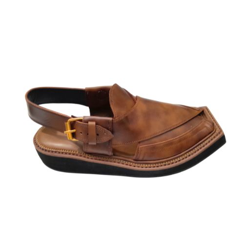 "Kaptaan Brown Leather Peshawari Chappal for Men