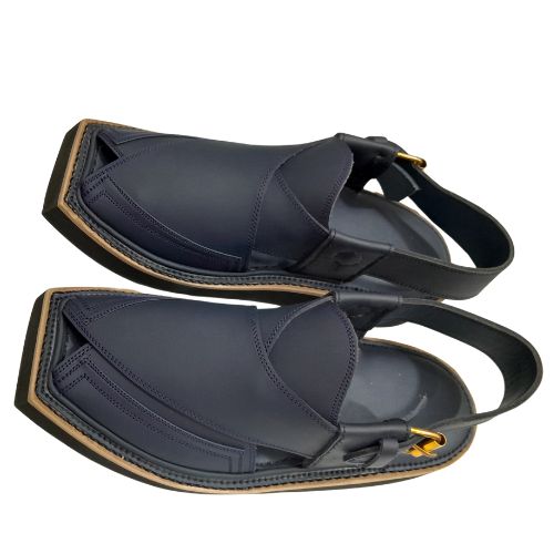 "Kaptaan Blue Leather Peshawari Chappal for Men