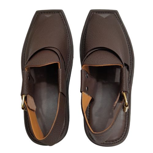 "Kaptaan Brown Dotted Leather Peshawari Chappal for Men