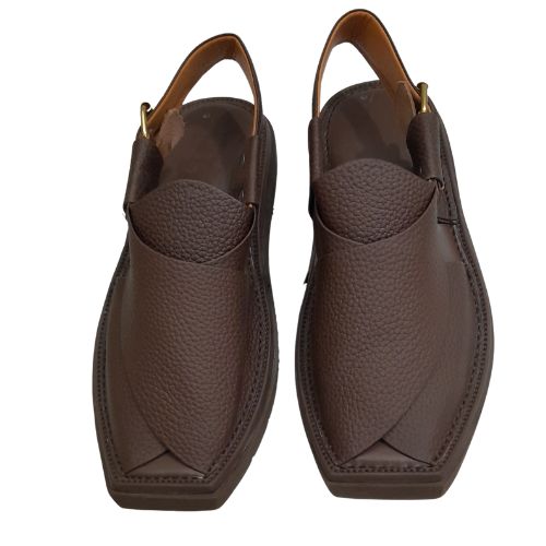 "Kaptaan Brown Dotted Leather Peshawari Chappal for Men