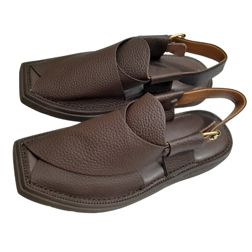 "Kaptaan Brown Dotted Leather Peshawari Chappal for Men