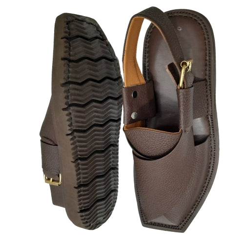 "Kaptaan Brown Dotted Leather Peshawari Chappal for Men