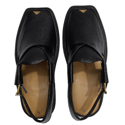 "Premium Handmade Black Dotted Peshawari Chappal for Men"