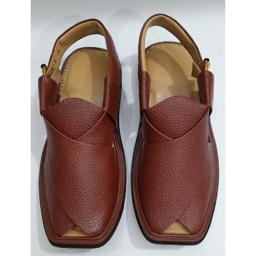 "Premium Handmade Brown Dotted Peshawari Chappal for Men"