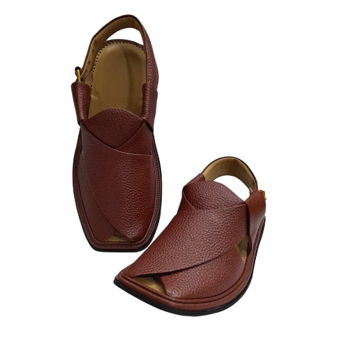 "Premium Handmade Brown Dotted Peshawari Chappal for Men"