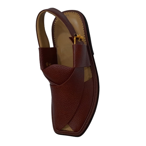 "Premium Handmade Brown Dotted Peshawari Chappal for Men"