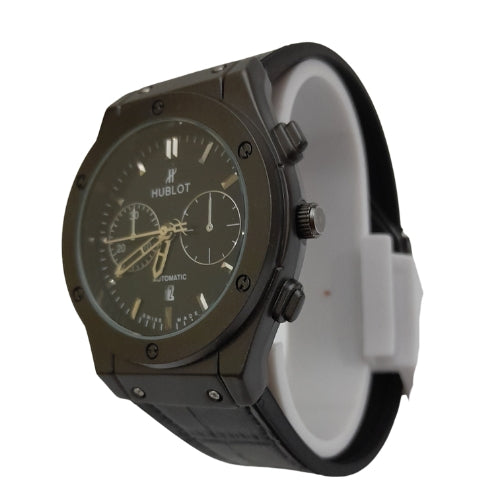"HBLT Black Dial Quartz Watch with Black Leather Strap – Luxury Timepiece"