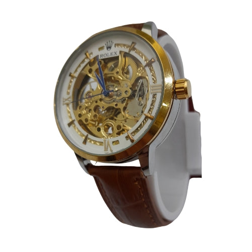 "RLX Automatic Brown Leather Strap Watch – Luxury Timepiece with Precision Movement"