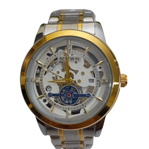 "BST WIN Automatic Two-Tone Gold and White Watch – Elegant Luxury with Precision Movement"