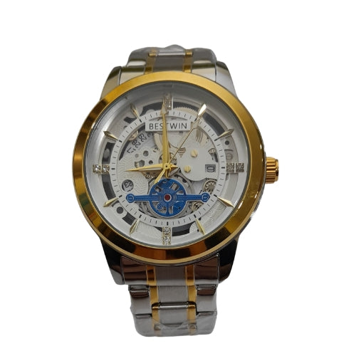 "BST WIN Automatic Two-Tone Gold and White Watch – Elegant Luxury with Precision Movement"