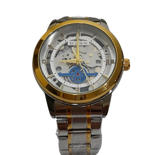 "BST WIN Automatic Two-Tone Gold and White Watch – Elegant Luxury with Precision Movement"