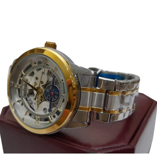 "BST WIN Automatic Two-Tone Gold and White Watch – Elegant Luxury with Precision Movement"