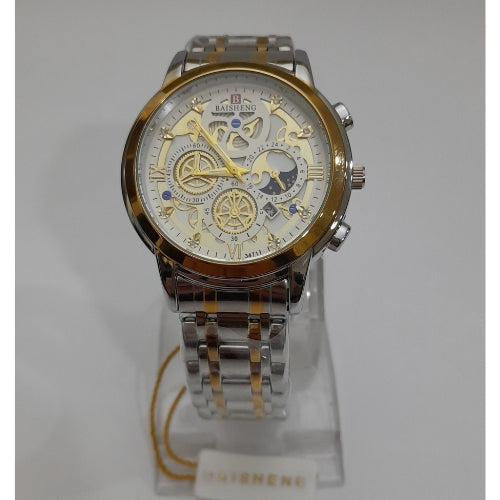 "BST WIN Automatic Two-Tone Gold and White Watch – Elegant Luxury with Precision Movement"