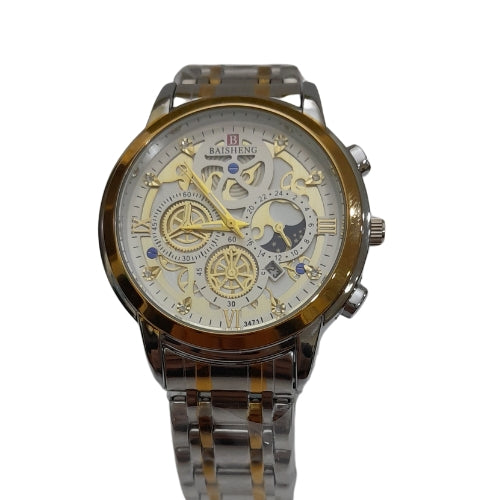 "BST WIN Automatic Two-Tone Gold and White Watch – Elegant Luxury with Precision Movement"