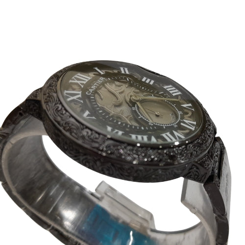 "CRTIER Black Watch with Roman Design – Luxury Timepiece with Elegant Detailing"
