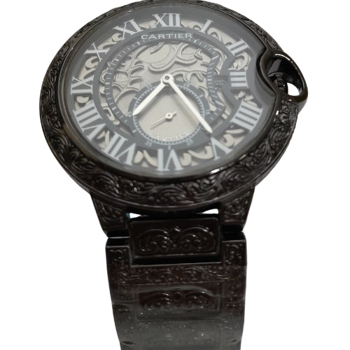 "CRTIER Black Watch with Roman Design – Luxury Timepiece with Elegant Detailing"