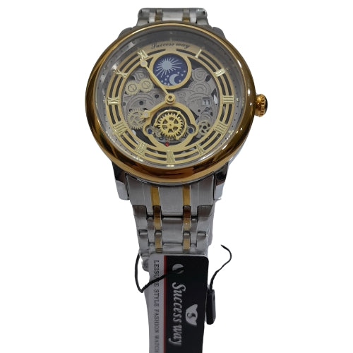 " RLX Two-Tone Gold and White Automatic Watch – Roman Design Luxury Timepiece"
