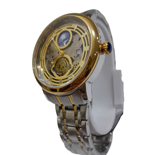 " RLX Two-Tone Gold and White Automatic Watch – Roman Design Luxury Timepiece"