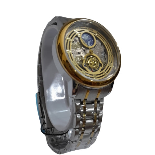 " RLX Two-Tone Gold and White Automatic Watch – Roman Design Luxury Timepiece"