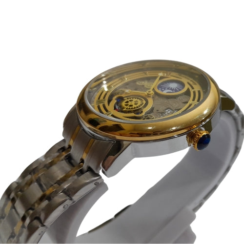 " RLX Two-Tone Gold and White Automatic Watch – Roman Design Luxury Timepiece"