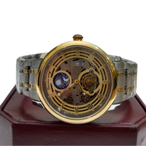" RLX Two-Tone Gold and White Automatic Watch – Roman Design Luxury Timepiece"