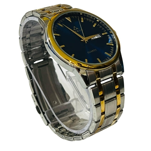 "FTRN Two-Tone Gold and White Watch – Elegant Blue Dial Luxury Timepiece"