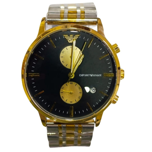 "EMP ARM Two-Tone Gold and White Watch – Bold Black Dial Designer Timepiece"