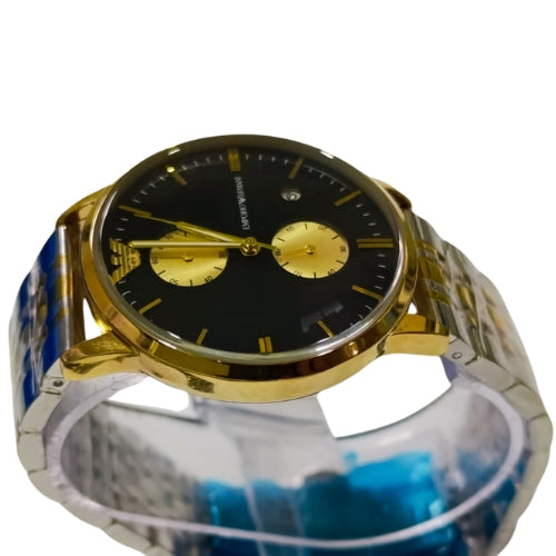 "EMP ARM Two-Tone Gold and White Watch – Bold Black Dial Designer Timepiece"