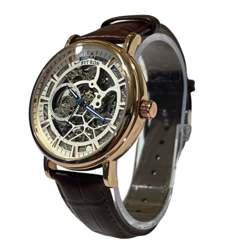 "FTRN Automatic Watch – Brown Leather Strap Men’s Luxury Timepiece"