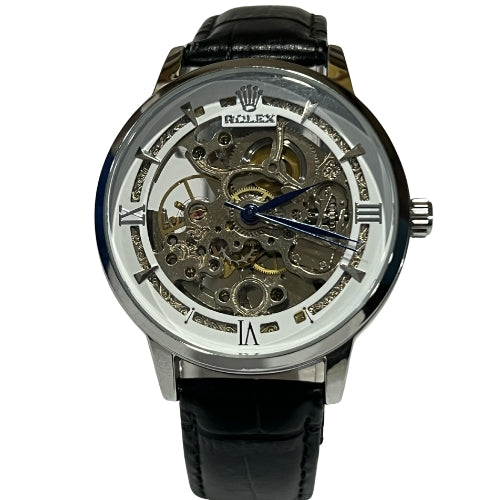 "RLX Automatic Watch – Black Leather Strap Men’s Luxury Timepiece"