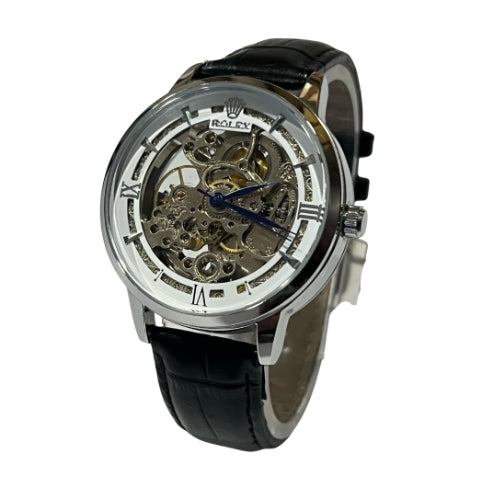 "RLX Automatic Watch – Black Leather Strap Men’s Luxury Timepiece"