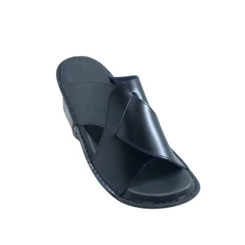 "Premium Handmade Black Leather Peshawari Chappal"