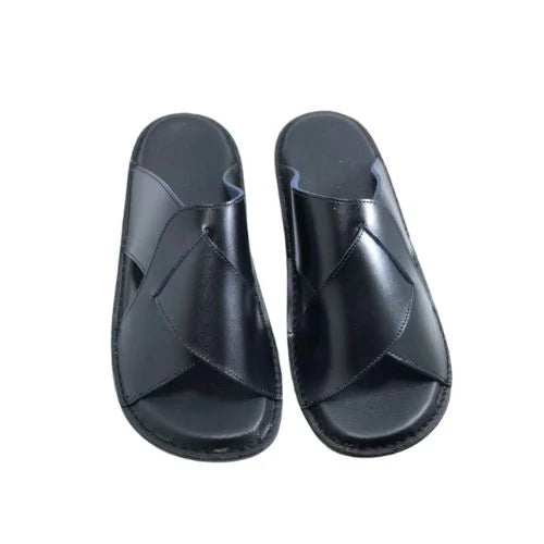 "Premium Handmade Black Leather Peshawari Chappal"