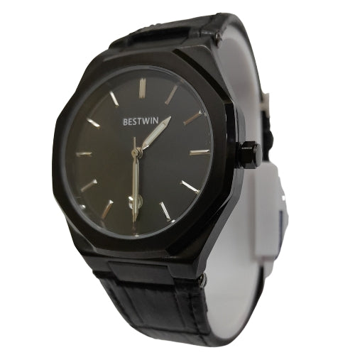 "BST WIN Men's Black Analog Wrist Watch – Minimalist Design with Date Display"