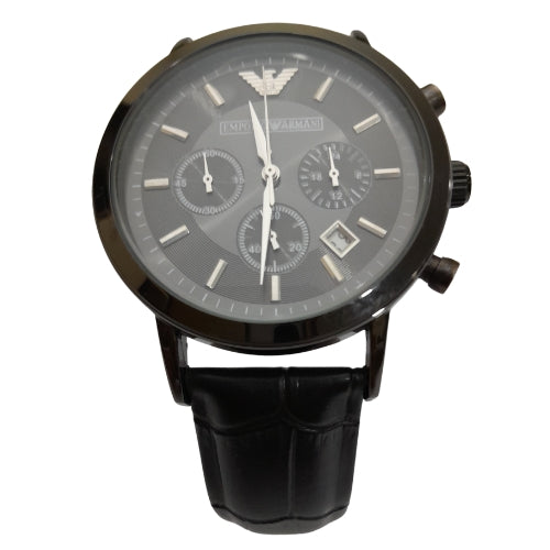 "EMP ARM Men’s Black Leather Strap Watch - Classic Analog Design"