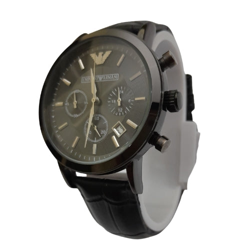 "EMP ARM Men’s Black Leather Strap Watch - Classic Analog Design"