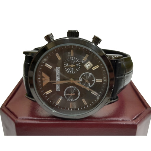 "EMP ARM Men’s Black Leather Strap Watch - Classic Analog Design"