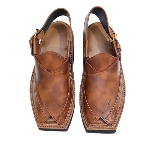 "Kaptaan Brown Leather Peshawari Chappal for Men