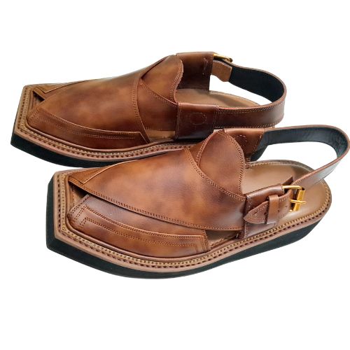 "Kaptaan Brown Leather Peshawari Chappal for Men