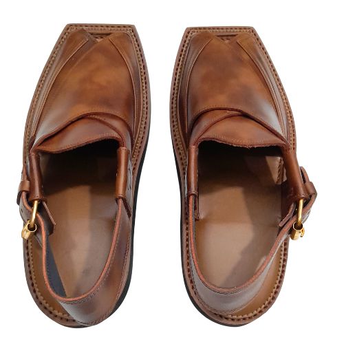 "Kaptaan Brown Leather Peshawari Chappal for Men
