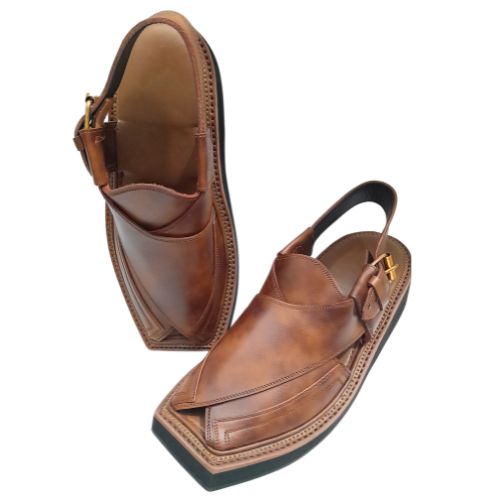 "Kaptaan Brown Leather Peshawari Chappal for Men