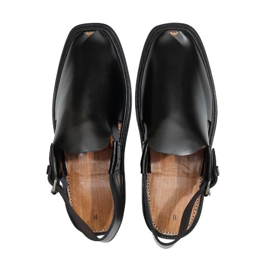 "Premium Handmade Black Peshawari Chappal for Men"