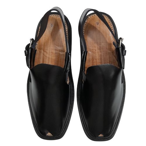 "Premium Handmade Black Peshawari Chappal for Men"